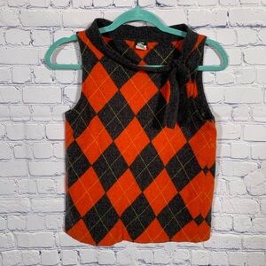 J.Crew Womens VTG Argyle Cashmere Blend Sweater Vest Red Gray L Preppy Academia